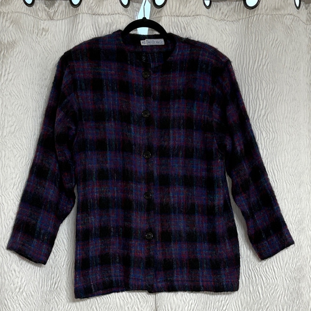 David Brooks Purple Plaid Checkered button down wool blend jacket-Size 10